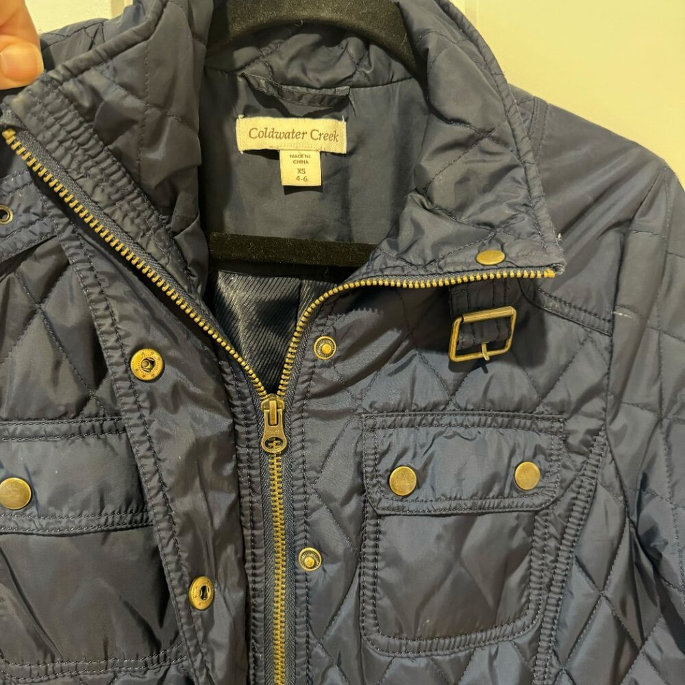 Navy Blue Quilted Jacket with Belt - Size XS - Picture 4 of 6